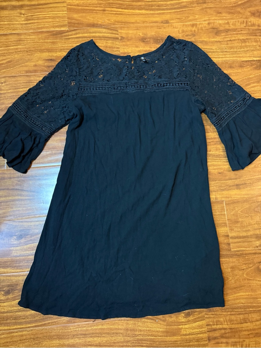 Lapis Black Lace Yoke Mini Dress